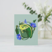 Groene Anolis met Dagbloem Briefkaart (Staand voorkant)