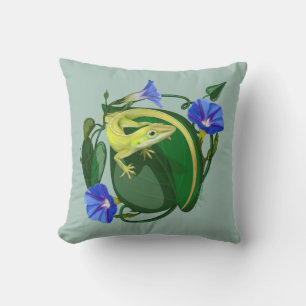 Groene anolis met dagbloem kussen