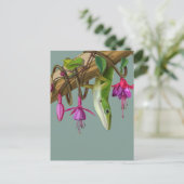 Groene anolis met Fuchsia's Briefkaart (Staand voorkant)