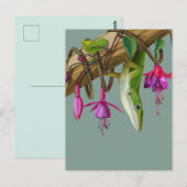 Groene anolis met Fuchsia's Briefkaart (Voorkant / Achterkant)