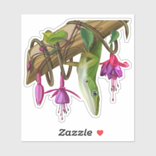 Groene anolis met Fuchsia's  Sticker