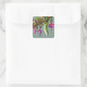 Groene anolis met Fuchsia's Vierkante Sticker (Tas)