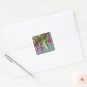 Groene anolis met Fuchsia's Vierkante Sticker (Envelop)