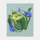 Groene anolis met ochtendglorie fleece deken (Voorkant)