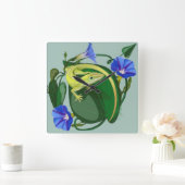Groene anolis met ochtendglorie vierkante klok (Huis)