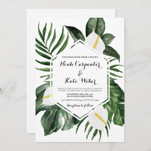 Groene anthurium bruiloft kaart (Voorkant / Achterkant)