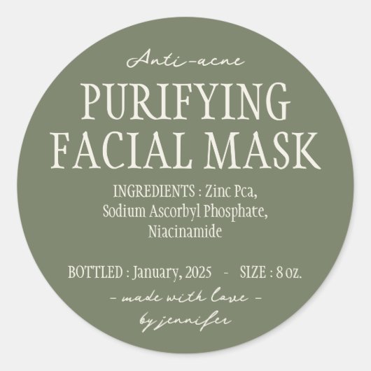Groene Anti acne zuiverend gezichtsmasker Ingredië Ronde Sticker (Voorkant)