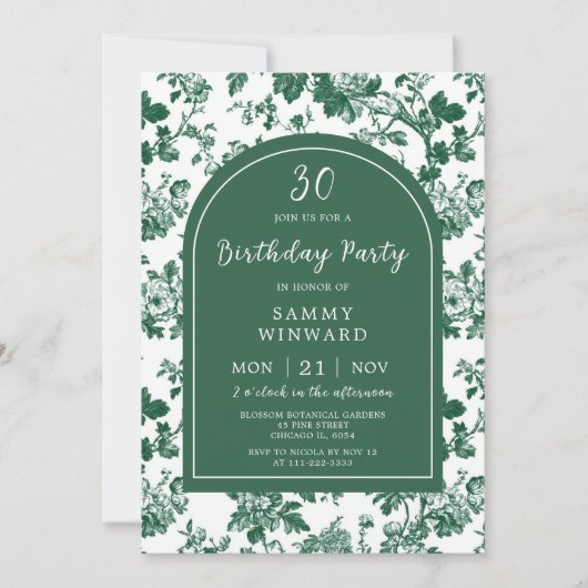 Groene Antiek Chinoiserie Verjaardagsfeest Kaart (Voorkant)