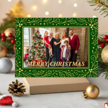 Groene & Antieke-Gouden Familie Kerst Foto