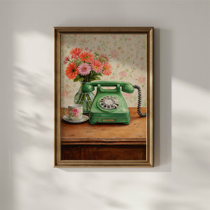 Groene Antieke Telefoon Poster