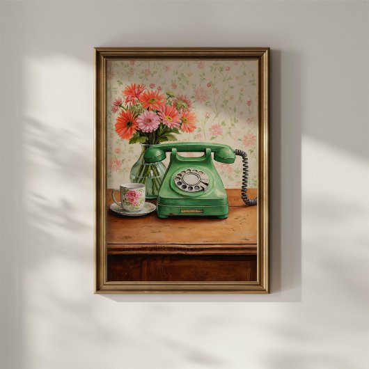 Groene Antieke Telefoon Poster
