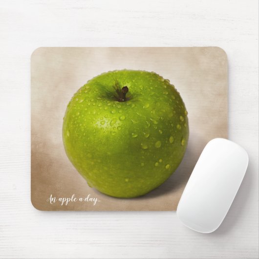 Groene appel en aangepaste tekst muismat (Met muis)