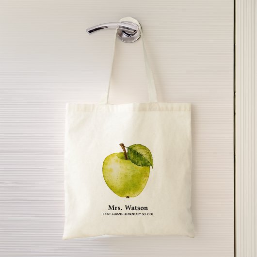 Groene appel gepersonaliseerde leraar school tote bag