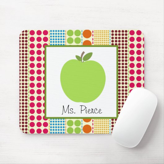 Groene appel / meerkleurige poka dots leraar muismat (Met muis)