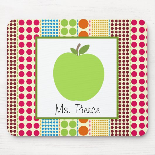 Groene appel / meerkleurige poka dots leraar muismat (Voorkant)