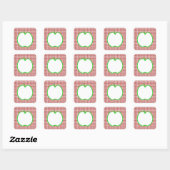 Groene appel met rood en wit check patroon. vierkante sticker (Vel)