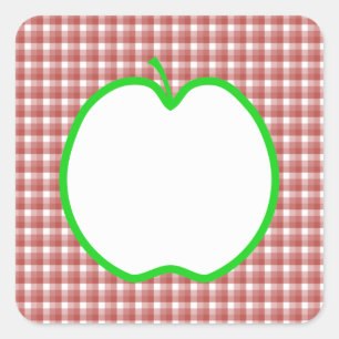 Groene appel met rood en wit check patroon. vierkante sticker