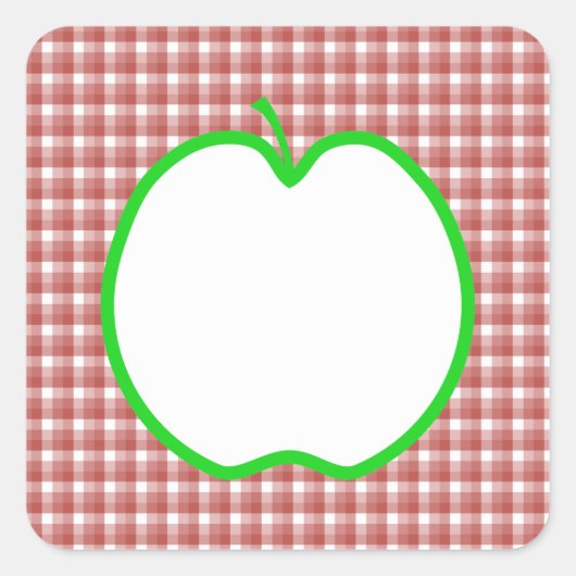 Groene appel met rood en wit check patroon. vierkante sticker (Voorkant)