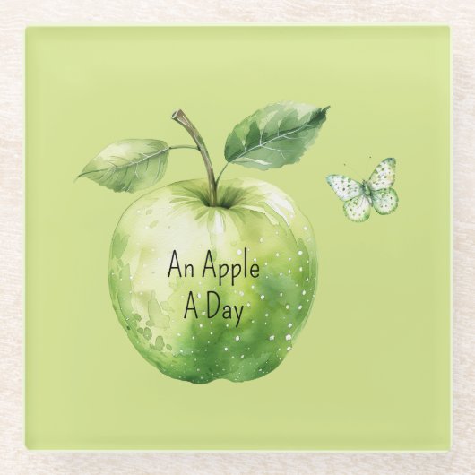 Groene Appel Per Dag Vlinder Glazen Onderzetter (Voorkant)