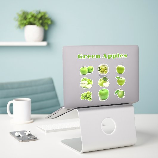 groene appel Sticker blad (Laptop op bureau)