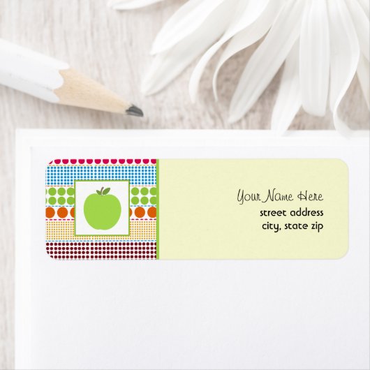 Groene appel veelkleurige polka stippen leraar etiket (Insitu)