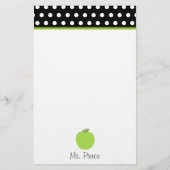 Groene appel / zwart met witte poolpunten briefpapier (Voorkant)