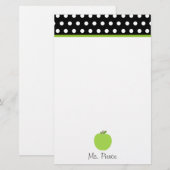 Groene appel / zwart met witte poolpunten briefpapier (Voorkant / Achterkant)
