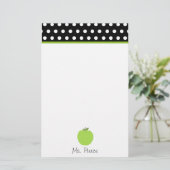 Groene appel / zwart met witte poolpunten briefpapier (Staand voorkant)