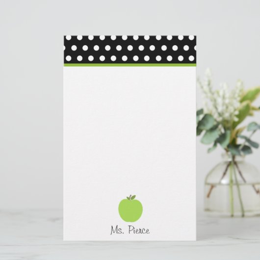 Groene appel / zwart met witte poolpunten briefpapier (Staand voorkant)