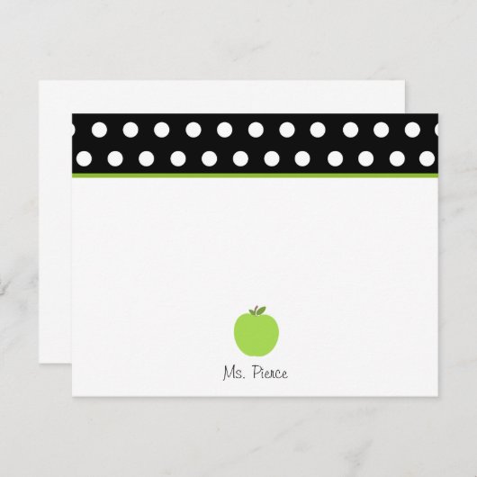 Groene appel / zwart met witte poolpunten notitiekaartje (Voorkant / Achterkant)