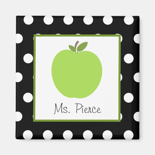 Groene appel / zwart met witte stippen magneet (Voorkant)
