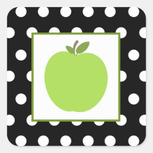 Groene appel / zwart met witte stippen vierkante sticker