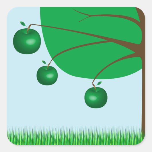Groene appelboom vierkante sticker (Voorkant)