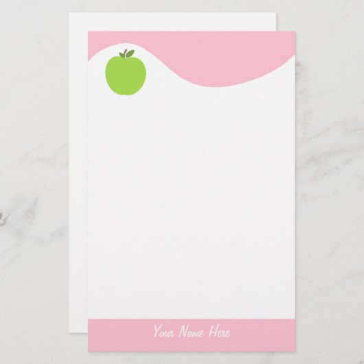 Groene appelmolen met roze briefpapier (Voorkant / Achterkant)