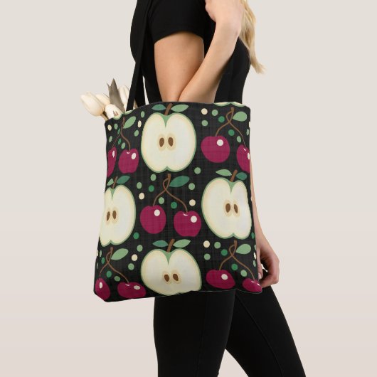 Groene appels en rode kersen Canvas tas (Dichtbij)
