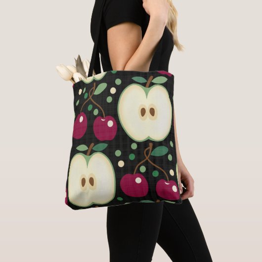Groene appels en rode kersen Canvas tas (Dichtbij)