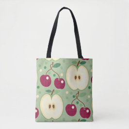 Groene appels en rode kersen Canvas tas