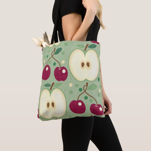Groene appels en rode kersen Canvas tas (Dichtbij)
