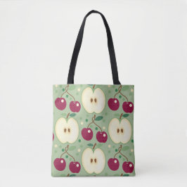 Groene appels en rode kersen Canvas tas (salie)