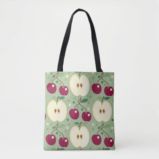 Groene appels en rode kersen Canvas tas (salie) (Voorkant)