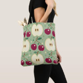 Groene appels en rode kersen Canvas tas (salie) (Dichtbij)