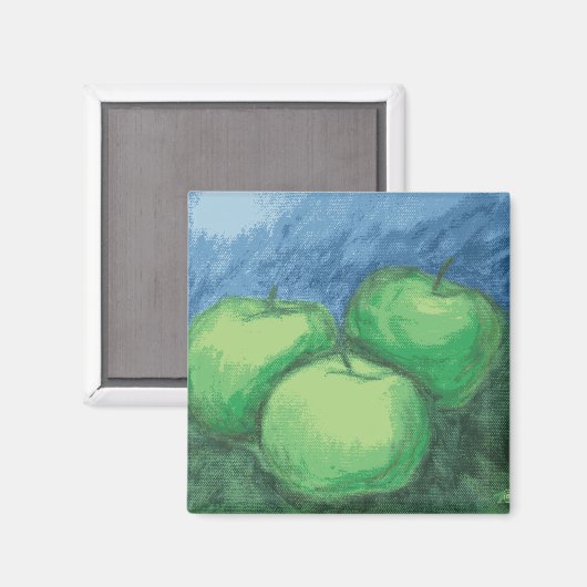 Groene appels in oliepastels magneet (Voorkant / Achterkant)