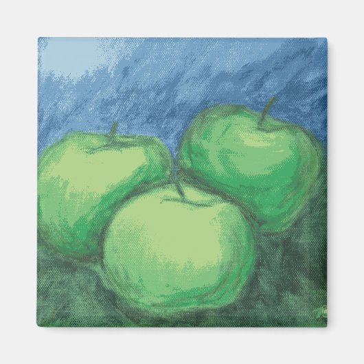 Groene appels in oliepastels magneet (Voorkant)