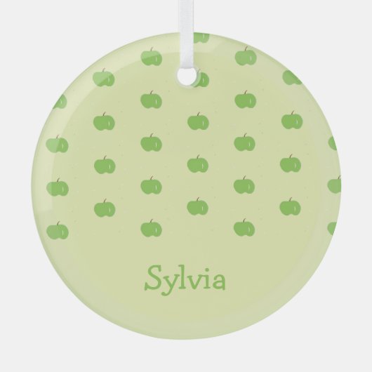 Groene appels patroon monogram glas ornament (Voorkant)