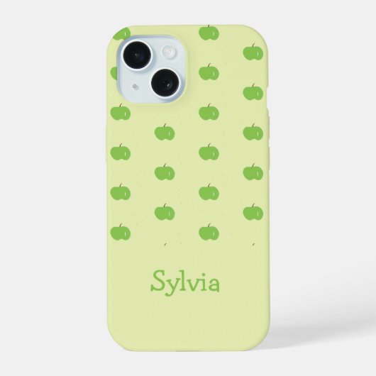 Groene appels patroon monogram iPhone 15 case (Achterkant)