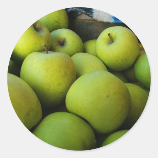 Groene appels ronde sticker (Voorkant)