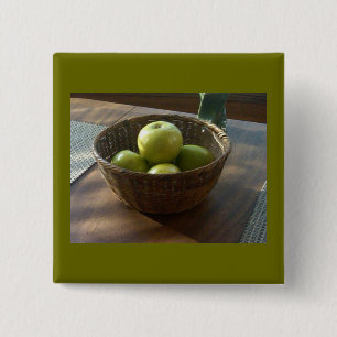 Groene appels vierkante button 5,1 cm