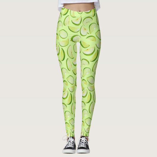 Groene Appelschijf Patroon Leggings (Voorkant)