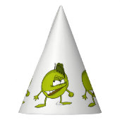 Groene appeltekenfilm met een boosaardige glimlach feesthoedjes (Links)