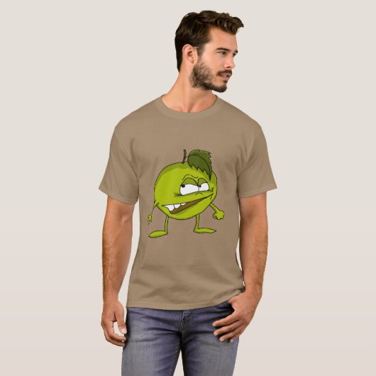 Groene appeltekenfilm met een boosaardige glimlach t-shirt (Voorkant volledig)